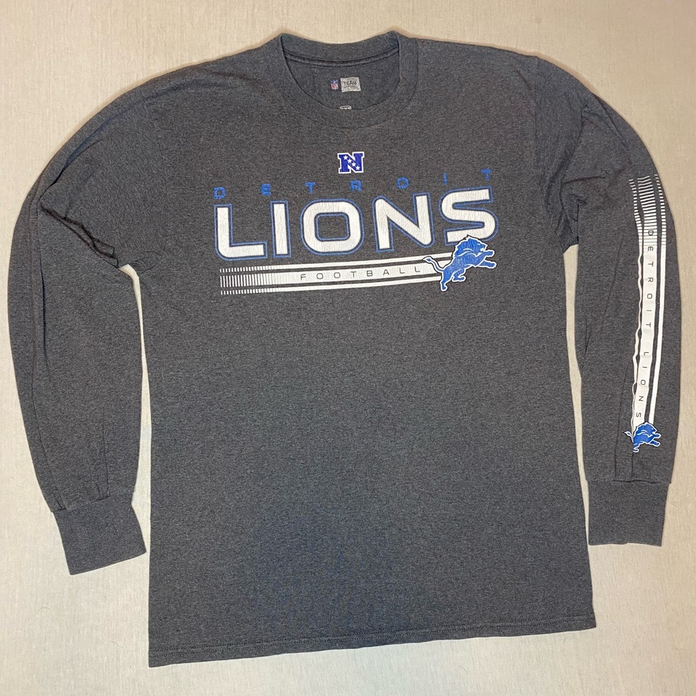 NFL Team Apparel Detroit Lions Long Sleeve T-Shirt Gray Football Tee Medium